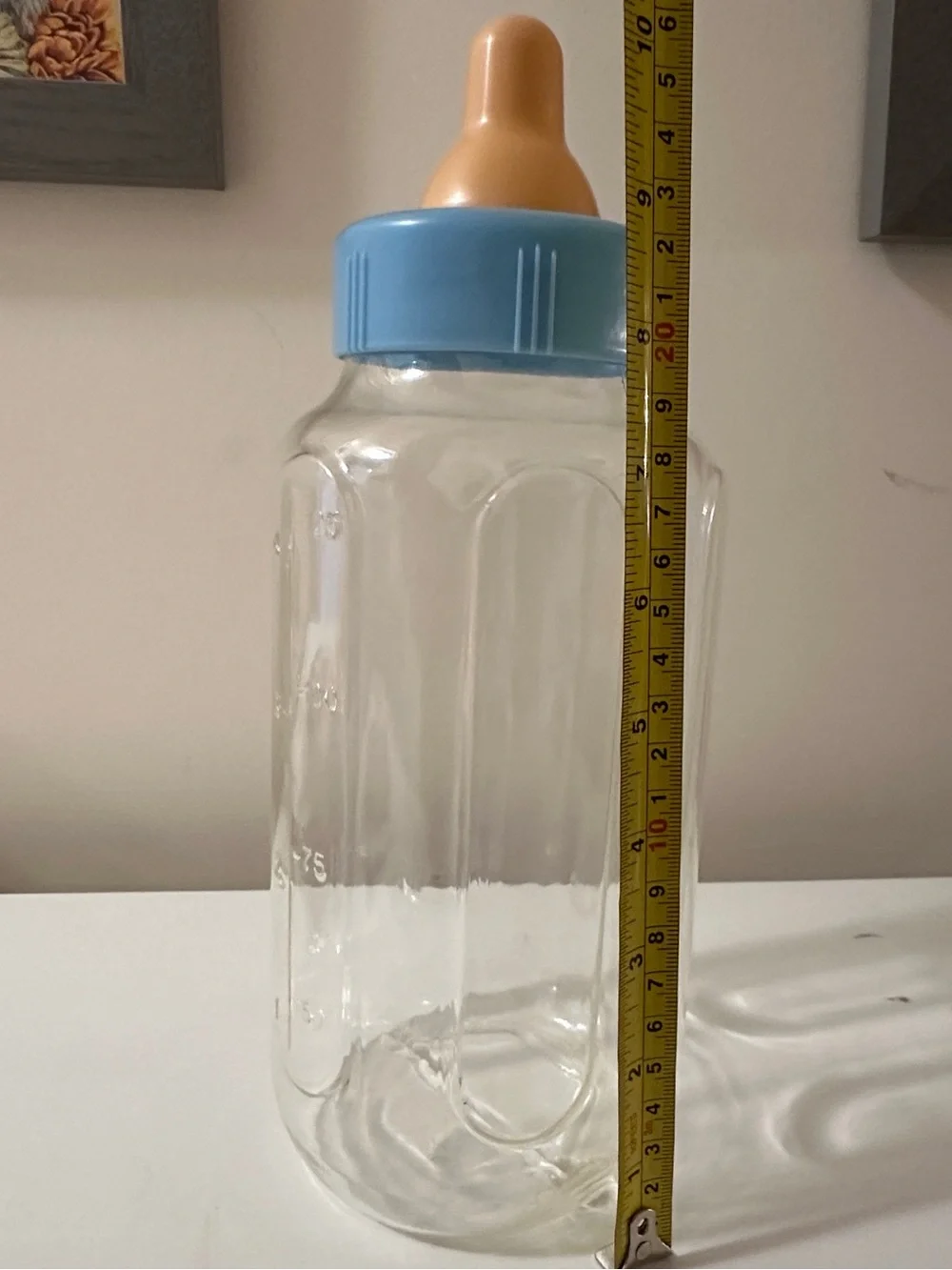 Baby Shower Decor Large Clear Bottle,  Blue Cap, Favor Prize Decoration Bank